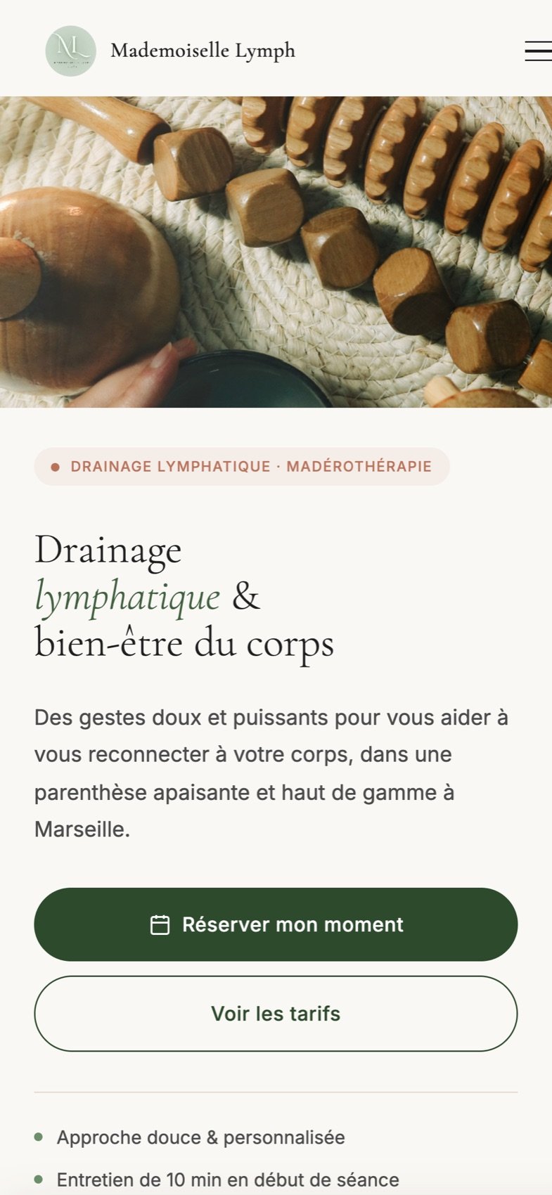 Site Mademoiselle Lymph sur mobile